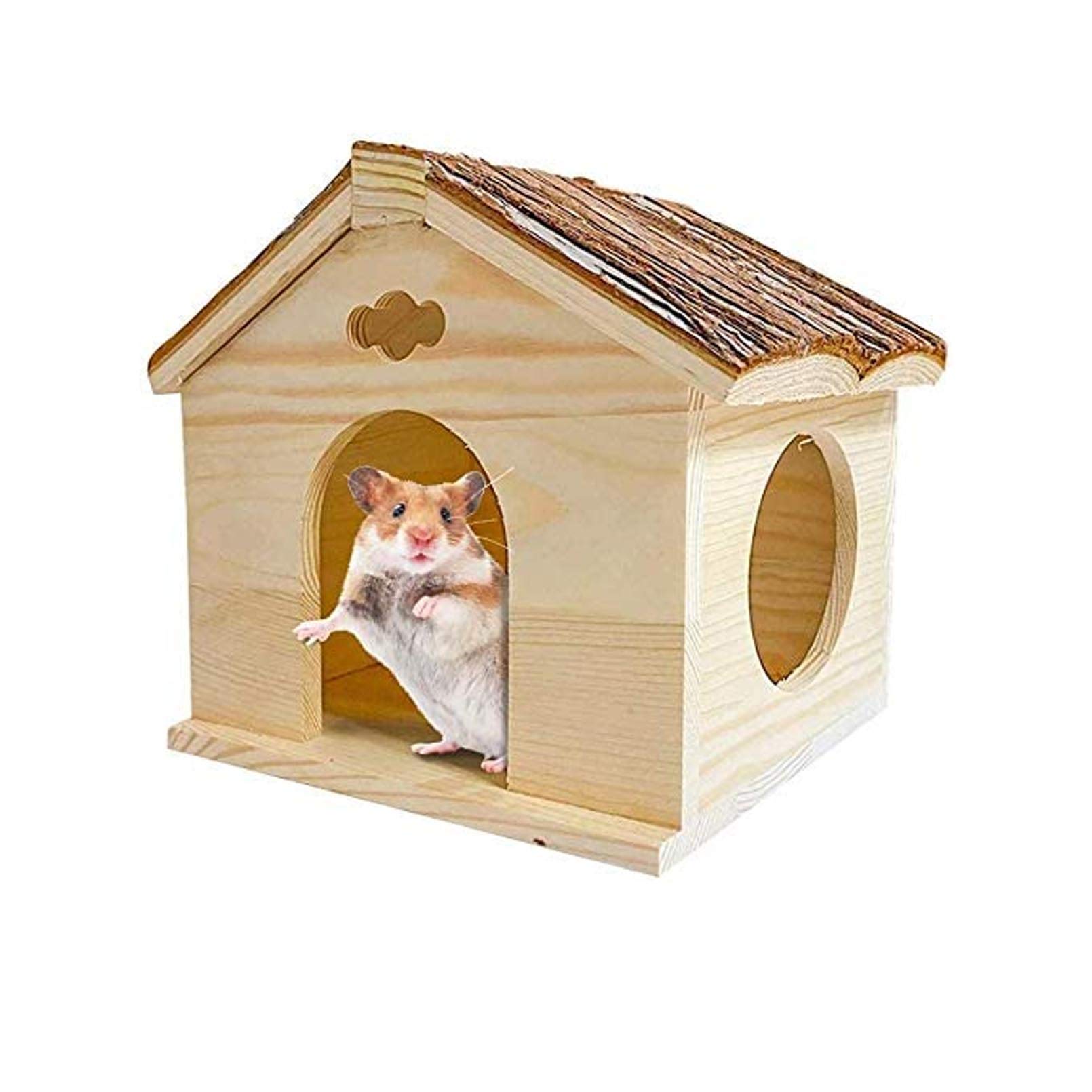 Hamiledyi Hamster-Holzhaus, natürliches handgefertigtes Kleintier-Versteck Hütte Kaukäfig Spielzeug für Meerschweinchen Chinchilla Ratte Maus Rennmäuse Igel