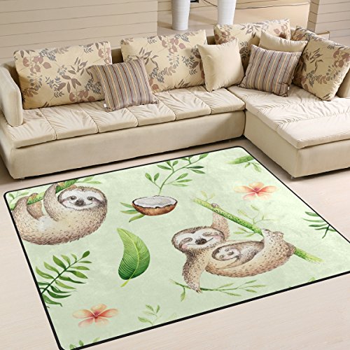 Use7 Teppich mit lustigem Faultier auf Baum, Kokosnuss-Teppich für Wohnzimmer, Schlafzimmer, 160 cm x 122 cm