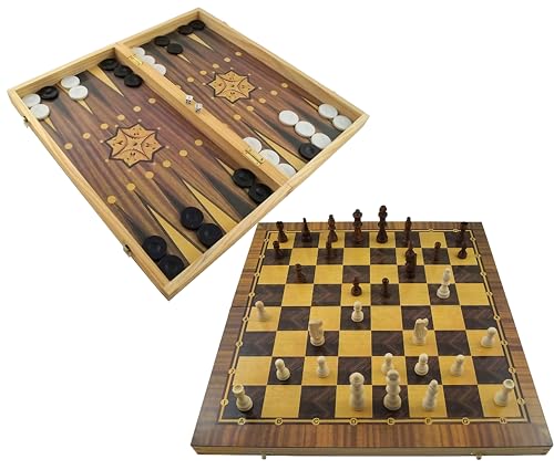 PrimoLiving XXL Holz Backgammon und Schachspiel mit Schachfiguren 50 x 47 cm