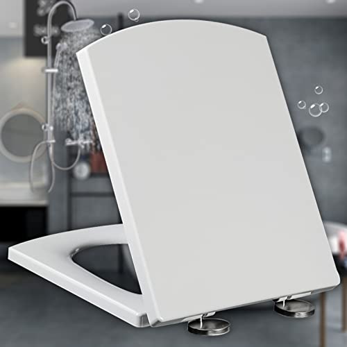 Quadratischer WC-Sitz, weißer Toilettendeckel mit Schnellverschluss, langlebiger, quadratischer Toilettensitz mit Schnellverschluss, verstellbare 360 ° -Scharniere, Weiß-39,5~46,5 * 34,5 c