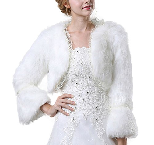 Icegrey Damen Pelz Bolero Braut Hochzeit Fell Jacke aus künstlichem Fuchspelz Weiß