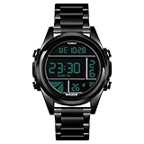 FeiWen Herren Fashion Edelstahl Uhren LED Elektronik Alarm Stoppuhr Outdoor Militär Sportuhr Multifunktional Digitaluhr Casual Armbanduhr (Schwarz)