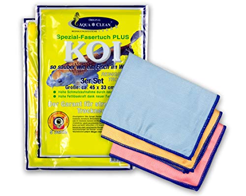 AQUA CLEAN Koi Mikrofaser Tuch Spezialfaser, zum Reinigen Trocknen Polieren, Set 6-teilig (2x 3 Stück), 45x33cm