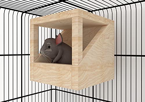 Generiq Chinchilla-Haus, Dreiecke und quadratische Fenster, Unterschlupf Versteck für Kleintiere, Holzspielhaus Spielzeug