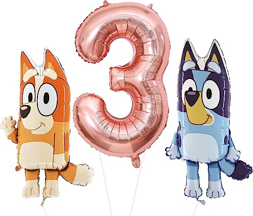 Toyland® Bluey & Bingo Folienballon-Set – 2 x Luftballons mit 32 Charakteren und 1 x Luftballon mit 40 Zahlen – Partydekorationen für Kinder