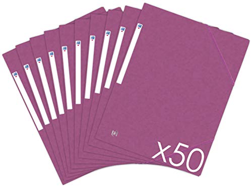 Oxford TopFile+ Mappen aus Karton, 3 Klappen, Format A4, Gummizug, Violett, 50 Stück