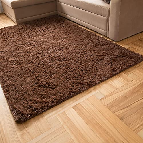 Carpeto Rugs Teppich Hochflor Wohnzimmerteppich Langflor Bettvorleger - Teppiche für Wohnzimmer Schlafzimmer Kinderzimmer - Weicher Modern Einfarbig Flauschig Shaggy - rutschfest Braun 140 x 200 cm