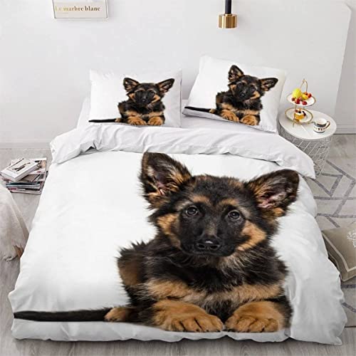 3D Süßes Hunde Bettwäsche 135x200 Haustier Hund Tier Muster Weiche Microfaser Bettwäsche-Sets Schöner Hund Bettbezug mit Reißverschluss und 2 Kissenbezug 80x80 cm