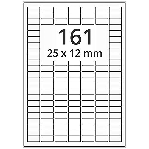 Labelident Etiketten - 25 x 12 mm, rechteckig - Polyester weiß, matt, selbstklebend, 16100 Aufkleber, DIN A4 Bogen, 100 Blatt