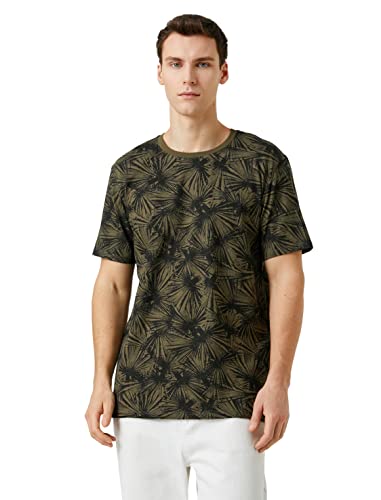 Koton Herren Psychedelic Printed Crew Neck Short Sleeve Slim Fit T-Shirt, Green Design (01a), L EU
