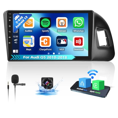 OiLiehu 2G+64G Android 13 Apple Carplay Android Auto 2din Autoradio für Audi Q5 2010-2018 Autoradio Mit Bildschirm 9 Zoll Unterstützung HiFi/Equalizer/Bluetooth/FM RDS/WiFi/GPS/Rückfahrkamera