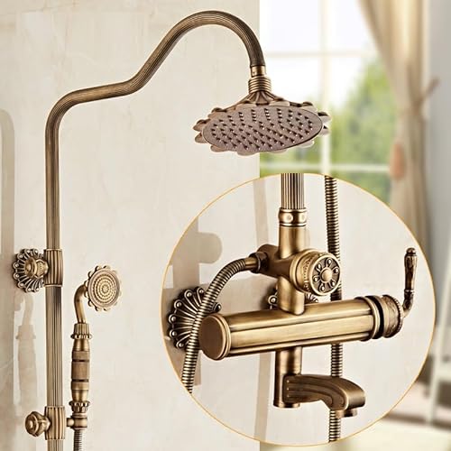 Europäischer Stil Antik Dusche Duschset Badezimmer Toilette All-Kupfer-Mischventil Regenduschkopf Geschnitzt E-Modell