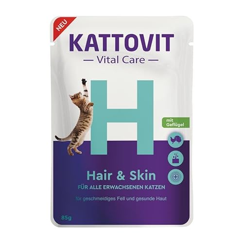 KATTOVIT Vital Care Hair&Skin Geflügel | 24x85g | Nassfutter in Sauce für Katzen |