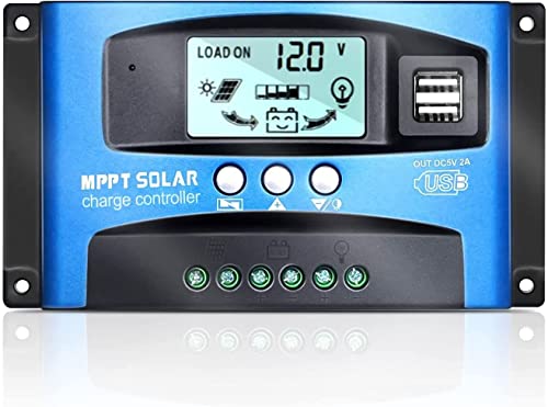 60A MPPT SolarLaderegler, Solar Ladegerät Controller mit LCD Display Dual USB mehrere Laststeuerungsmodi, MPPT technischer maximaler Ladestrom