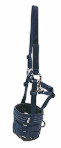 AMKA Maulkorb Fressbremse für Pferde mit Gummieinsatz, Kopfstück stufenlos verstellbar, dunkelblau