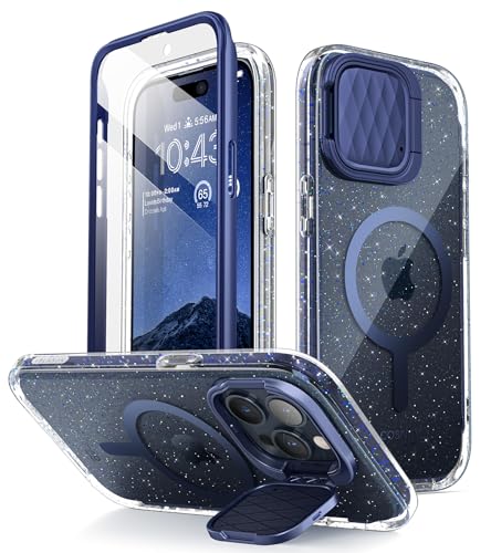 i-Blason Cosmo Mag für iPhone 15 Pro Hülle (6.1") mit Kameraschutz Ständer, [Kompatibel mit MagSafe] Glitzer Handyhülle Schlank Case Schutzhülle mit Displayschutz 2023, BlueGlitter