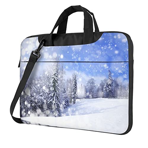 Laptop-Umhängetasche mit Winterlandschafts-Druck, Laptop- und Tablet-Schultertragetasche, Schwarz , 14 inch