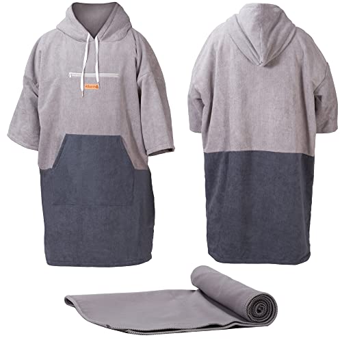 valuents Badeponcho für Erwachsene – Surf Poncho XL Herren mit Kapuze für Strand, Sauna oder Zuhause +Plus: Mikrofaser Handtuch