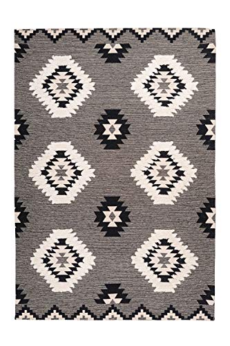 One Couture Inka Teppich Maya Design Azteken Muster Teppiche Modern Zick Zack Grau Creme Wohnzimmerteppich Esszimmerteppich Teppichläufer Flur-Läufer, Größe:80cm x 150cm