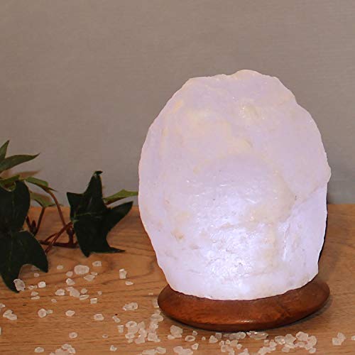 Salzkristall Lampe - Salzlampe aus weißem Kristall mit USB und LED Licht - Punjab Pakistan - H 10 cm - 700-900 Gramm -