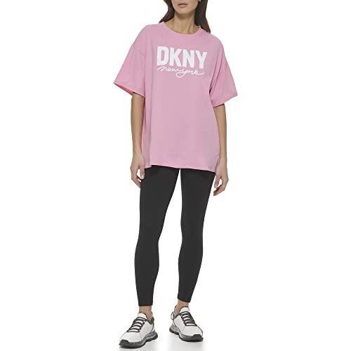 DKNY Women's Bold Script Logo Oversized T-Shirt, Bubblegum, XS