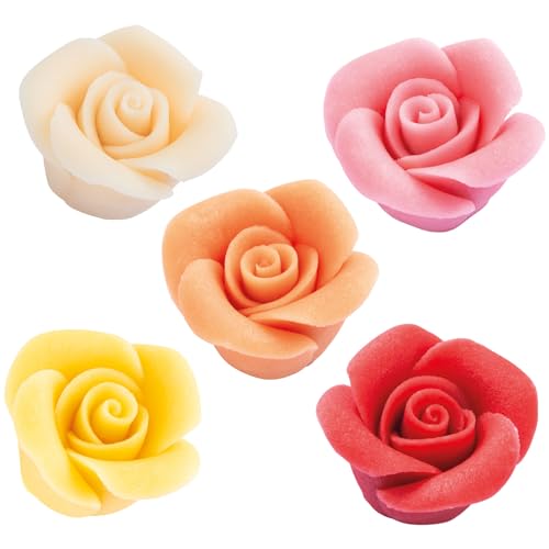 Günthart 48 Stück Marzipan Rosen klein, Größe 57 x 18 mm, rot, rosa, gelb, weiss, orange für Hochzeitstorten