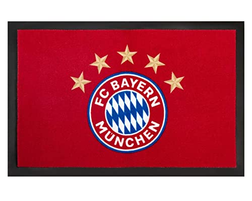 FC Bayern München Fan Fußmatte - Logo 5 Sterne - rot Matte Fußabtreter FCB - Plus Aufkleber Wir lieben Fußball