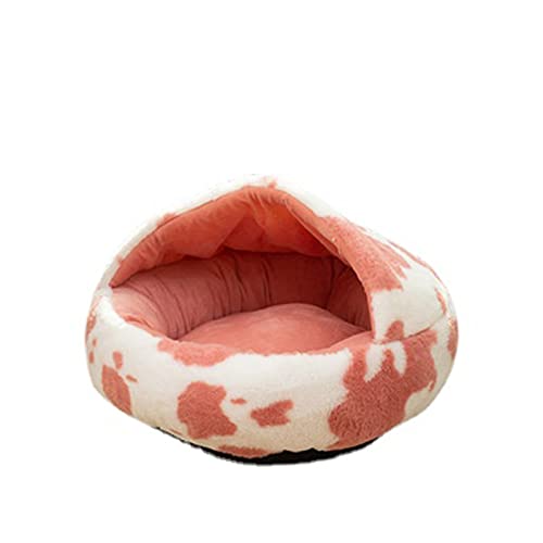 Rundes halbgeschlossenes warmes Komfort-Plüsch-Katzenbett mit Kapuze und rutschfester Unterseite, beruhigend, für Katzen und Hunde, Größe S, gepunktet