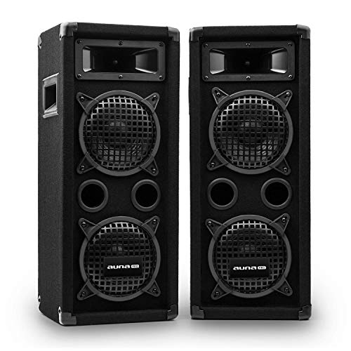 auna Pro PW - passiver PA-Lautsprecher PA-Box, Lautsprecher-Paar, schwarz, Horn-Mitteltöner, 2 x Piezo-Hochtöner,Zwei 3-Wege-Lautsprecher, 300 Watt, schwarz