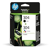 HP 304 (3JB05AE) Multipack Original Druckerpatronen 1xSchwarz,1x Farbe für HP DeskJet 26xx, 37xx, ENVY 50xx, Standard, 2 Count (Pack of 1), 120 Seiten (Schwarz)