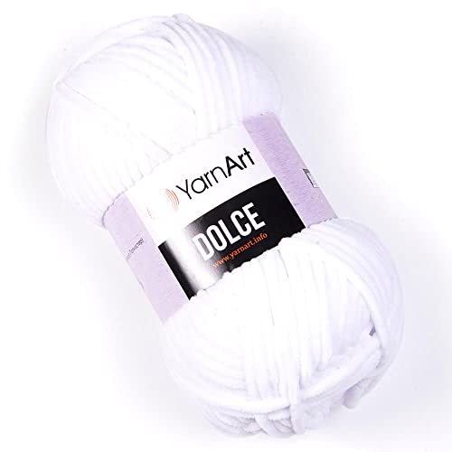 Yarn Art Dolce Garn 100% MicroPolyester Samt Decke Amigurumi Super Bulky :6 Baby Chenille Garn (1 Knäuel, 741 – Weiß)