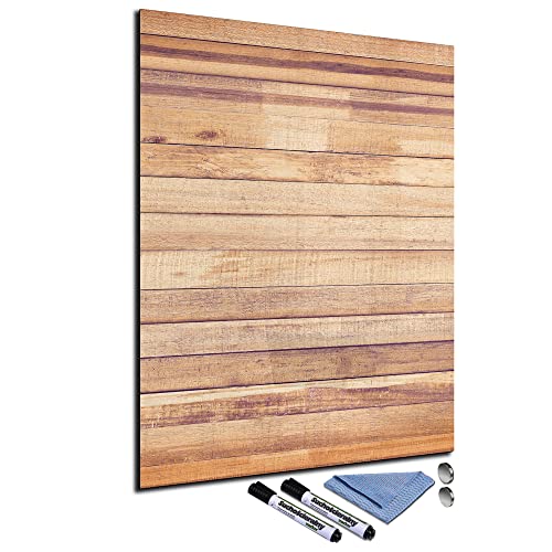 Glas-Magnettafel 60x80 Pinnwand mit Zubehör Whiteboard Küche Holz-Optik Braun