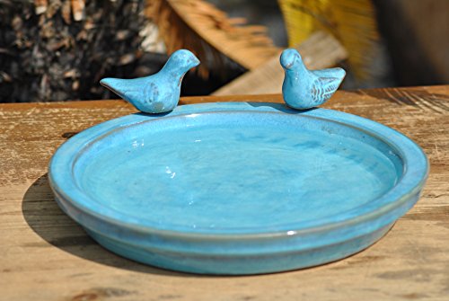 Kunert-Keramik Vogeltränke,frostfestes Steingut,rund,jadegrün/blaugrün glasiert,30cm