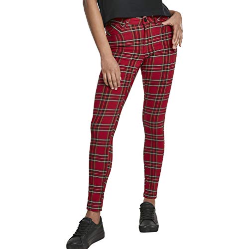 Urban Classics Damen Ladies Skinny Tartan Pants Hose, Mehrfarbig (Red/Blk 00200), W(Herstellergröße: 34)
