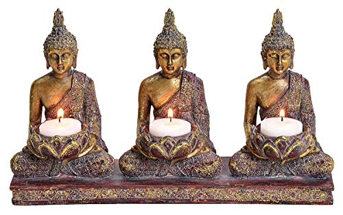 Buddha-Figur Teelichthalter für 3 Teelichter, meditierend, Mehrfarbig | Kerzenhalter, Skulptur, Statue, Deko-Artikel, B 29 cm