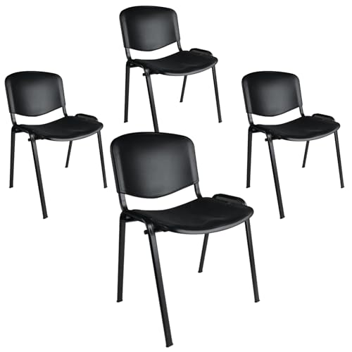 Topsit Büro & More 4er Set Besucherstühle, stapelbarer Konferenzstuhl, mit Sitz und Rückenlehne aus Kunststoff. (Schwarz)