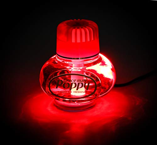 Lufterfrischer Original Grace Mate Poppy mit roter LED Beleuchtung, Duft Inhalt 150 ml, 24 Volt Anschluss für LKW (Duft Kirsche)