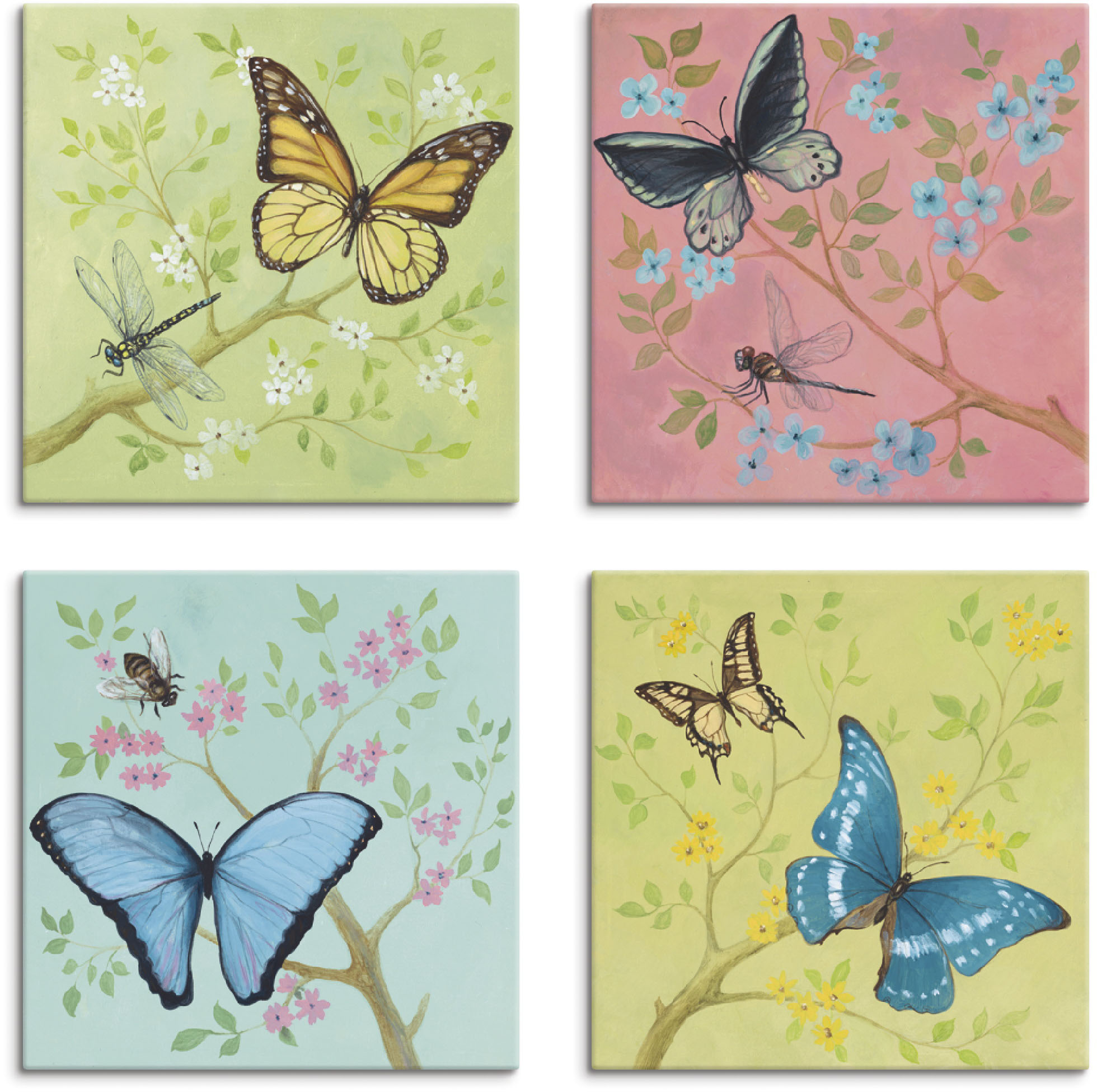 Artland Leinwandbild "Schmetterlinge Pastell", Insekten, (4 St.)