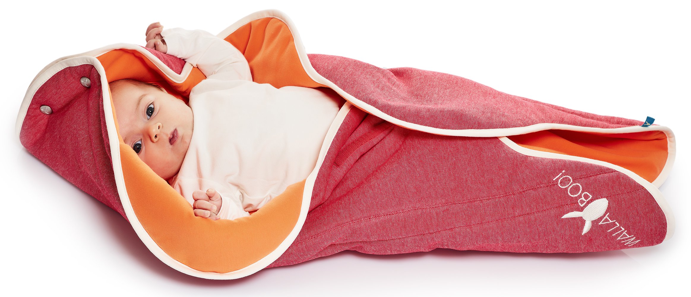 Wallaboo Einschlagdecke Fleur für Babyschale, Autokindersitz, für Kinderwagen, Suße Blumenform, 100% Baumwolle, 85 x 85 cm, 0 - 12 Monaten, Farbe: Rot - Orange