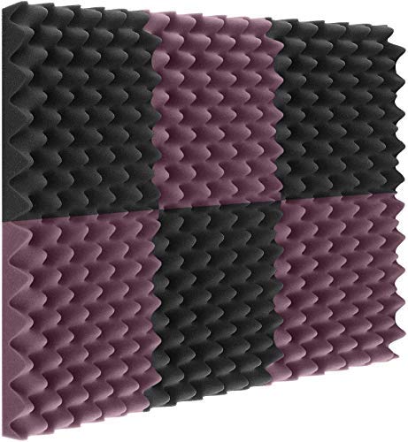 24 Stück 30,5 x 30,5 x 2,5 cm Akustikplatten Studio-Schalldämmung Schaumstoff-Keilfliesen, Eierkisten-Platten Schalldämmung Akustik-Studio-Platten Wandplatten (schwarz + lila)