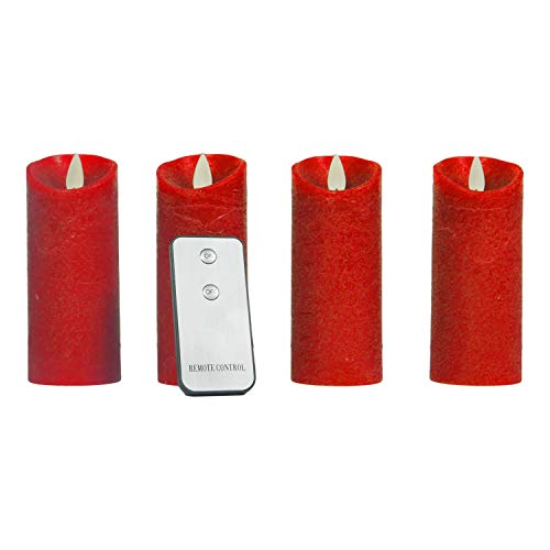 CBK-MS LED echtwachs Kerzen 4er Set rot Fernbedienung Stumpenkerze Kerze flammenlos