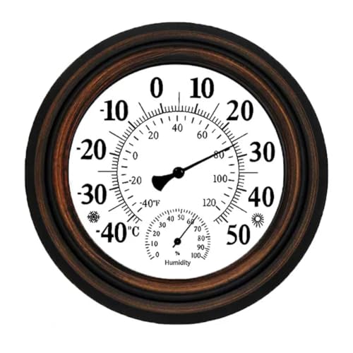 CYBUCH 20 cm Antikes Innen-Außen-Thermometer, Hygrometer, Temperatur- und Luftfeuchtigkeitsmesser, Wanduhr, Thermometer für Heimdekoration, Einfache Installation