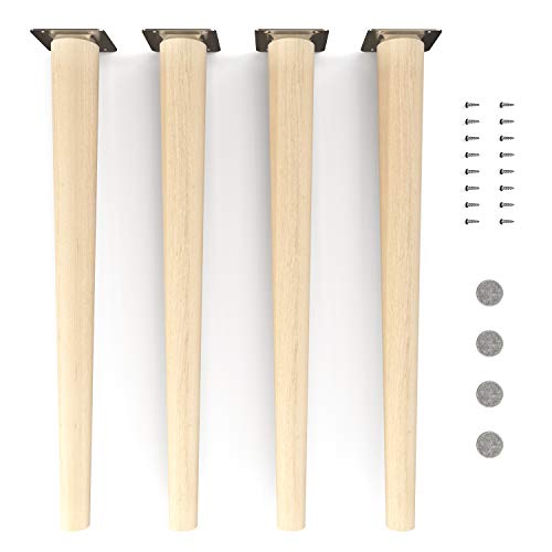 sossai® Holz-Möbelfüsse - Clif Round | Natur (unbehandelt) | Höhe: 45 cm | HMF1 | rund, konisch (gerade Ausführung) | Material: Massivholz (Buche) | für Stühle, Tische, Schränke etc.