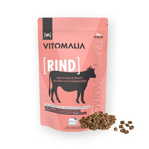 VITOMALIA® Rind Trainingssnacks 500g für Hund | Intensiv duftende Hundeleckerli, Schonend Getrocknete Leckerlis für Hundetraining | Getreidefrei & Natürlich | Leckerli & Snacks für Hunde