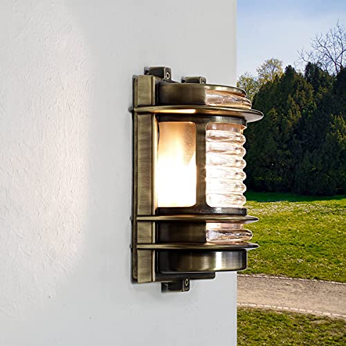 Außenwandleuchte Antik aus Messing Riffelglas 100% rostfrei Außenlampe Wandlampe Haus Balkon Terrasse