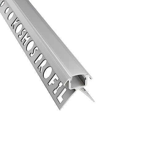 C-T77 LED Alu Fliesenprofil Ecke aussen 10mm silber + Abdeckung Abschlussleiste Fliesen für LED-Streifen-Strip 2m opal