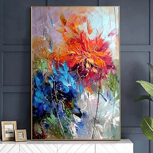 Danjiao Abstrakte Aquarell Blau Orange Blume Öl Leinwand Gemälde Poster Drucke Wandkunst Bilder Für Wohnzimmer Wanddekor Cuadros Schlafzimmer 50X75cm