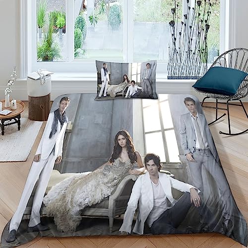 WADRI The Vampire Diaries Bettbezug-Set Für Kinder Mädchen Und Jungen Bettwäsche-Set 3D-Gedruckte Bettwäsche Super Atmungsaktives Bettbezug-Set Hypoallergener Bettbezug Für Teenager 135X200cm