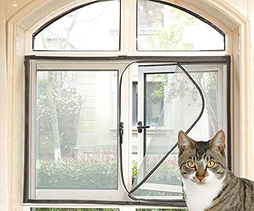 Fliegengitter für Katzen mit schwarzem Reißverschluss, Anti-Moskito-Netz, selbstklebend, Insekten-Fensternetz, schwarzer Rahmen, weißes Netz, Position 6.150 x 180 cm