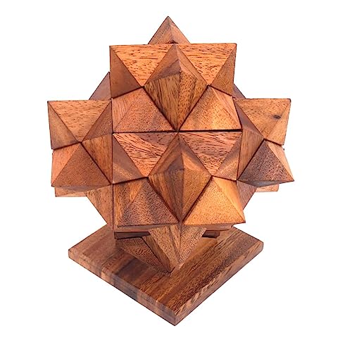 ROMBOL Sternpuzzle auf Einer Basis aus 24 Holzpuzzleteilen, Holzspiel, Denkspiel, Knobelspiel, Geduldspiel aus Holz